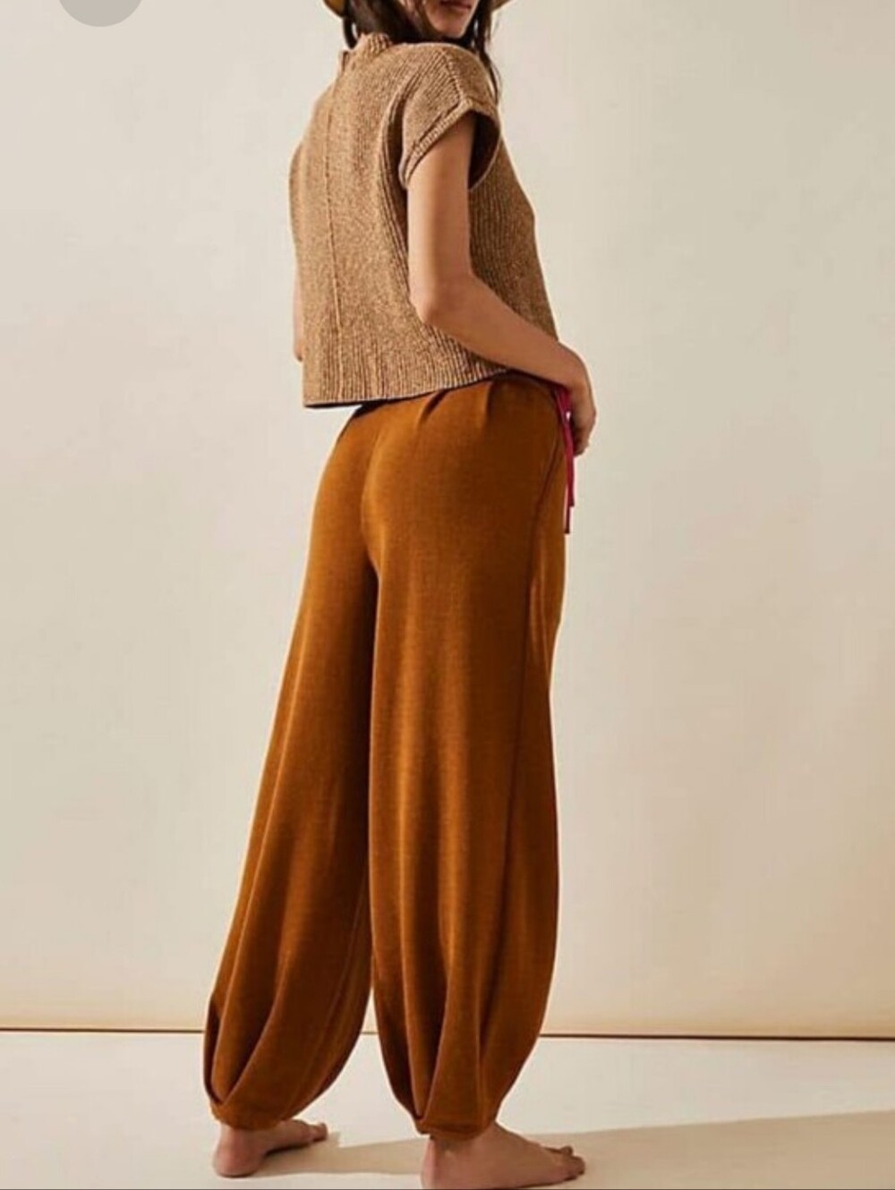 Free People Beach Pants Freya Knit Barrel Rust Orange Boho Lounge XS